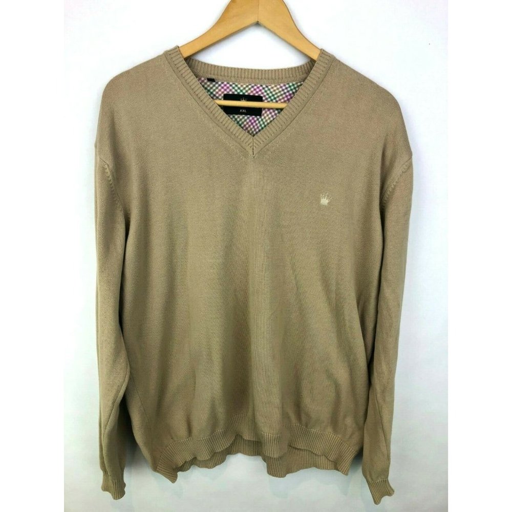 Bertigo Mens Sweater XXL Tan Cotton Long Sleeve